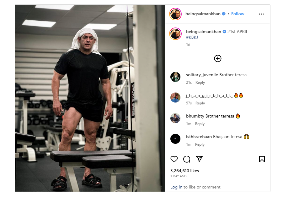 In a recent gym photo, Salman Khan displays his flawlessly toned flexes, sparking a meme festival as one user refers to him as "Brother Teresa." 2 image