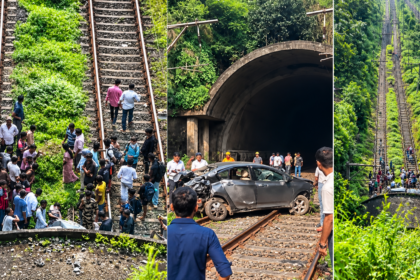 Navi Mumbai Accident Car Falls From Parsik Hill Onto Railway Track